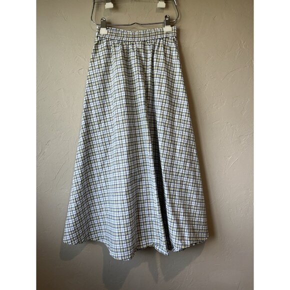 Vintage A Line Full Skirt Plaid Button Down Pockets Preppy 90s Maxi Modi - Picture 7 of 9